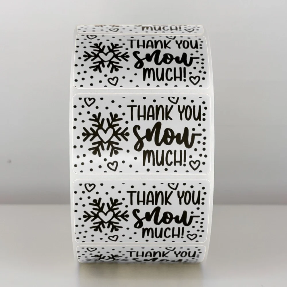 Thank You Snow Much Stickers | Winter Snowflake Labels | Holiday Packaging